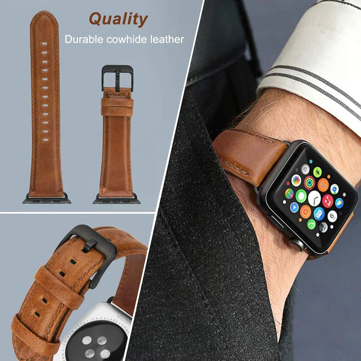 DL3 Mobilak Compatible with Apple Watch Band 49mm 46mm 45mm 44mm 42mm Leather Band Replacement Strap, Soft Leather Bracelet for iWatch Series 11 10 9 8 7 6 5 4 SE SE2 Ultra 3 2 1 - Black
