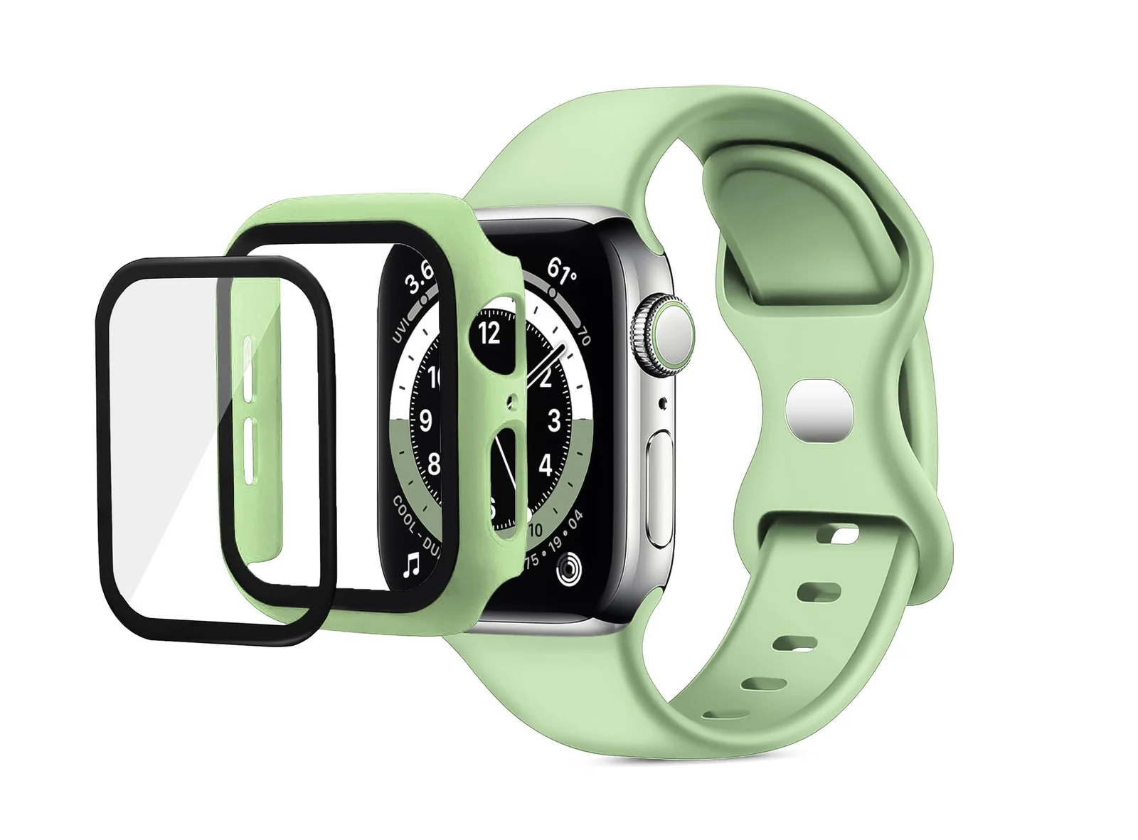 DL3 Mobilak Band with Case Compatible with Apple Watch 44mm, Silicone Sport Wristband Replacement, Strap With Cover Built-in Glass Screen Protector for iWatch Series 6 5 4 SE SE 2 - Mint Green