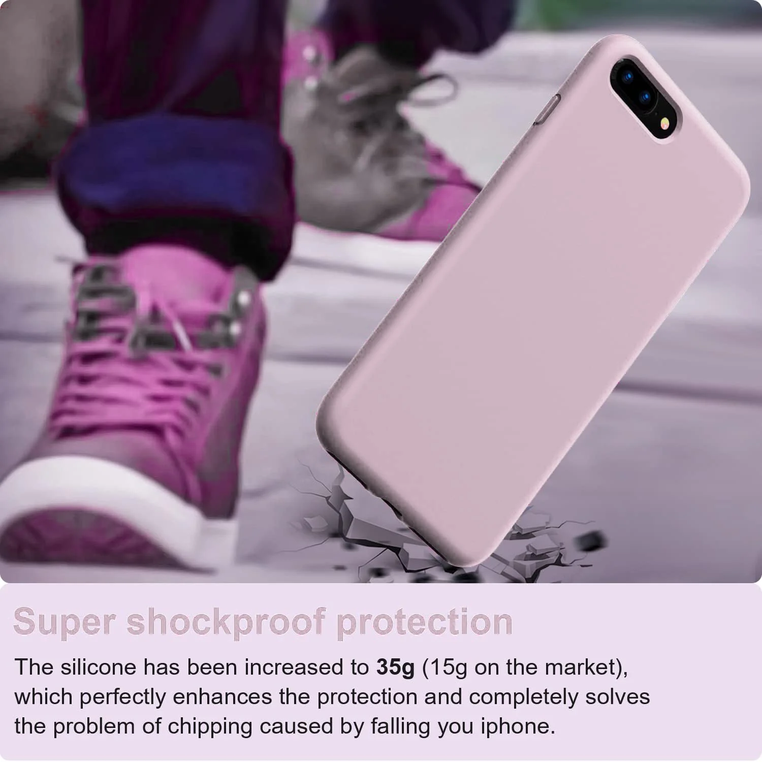 DL3 Mobilak Liquid Silicone Protective Case for iPhone 7 Plus / iPhone 8 Plus with Camera Protection and Microfiber Lining - Light Pink
