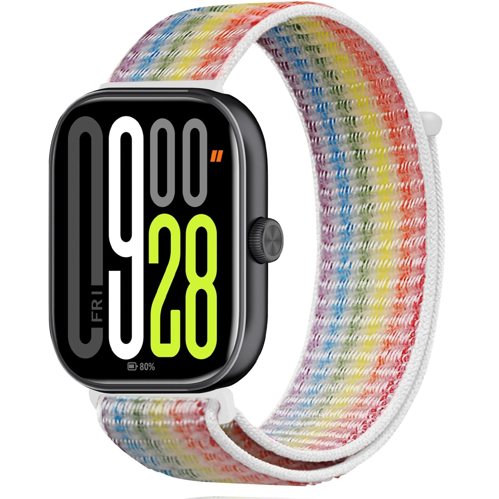DL3 Mobilak Nylon Strap for Redmi Watch 4/Redmi Watch 5/Xiaomi Smart Band 8 Pro/Band 9 Pro, Men and Women Breathable Elastic Bracelet, Adjustable Straps Replacement Band Sport Watchband - White Rainbow