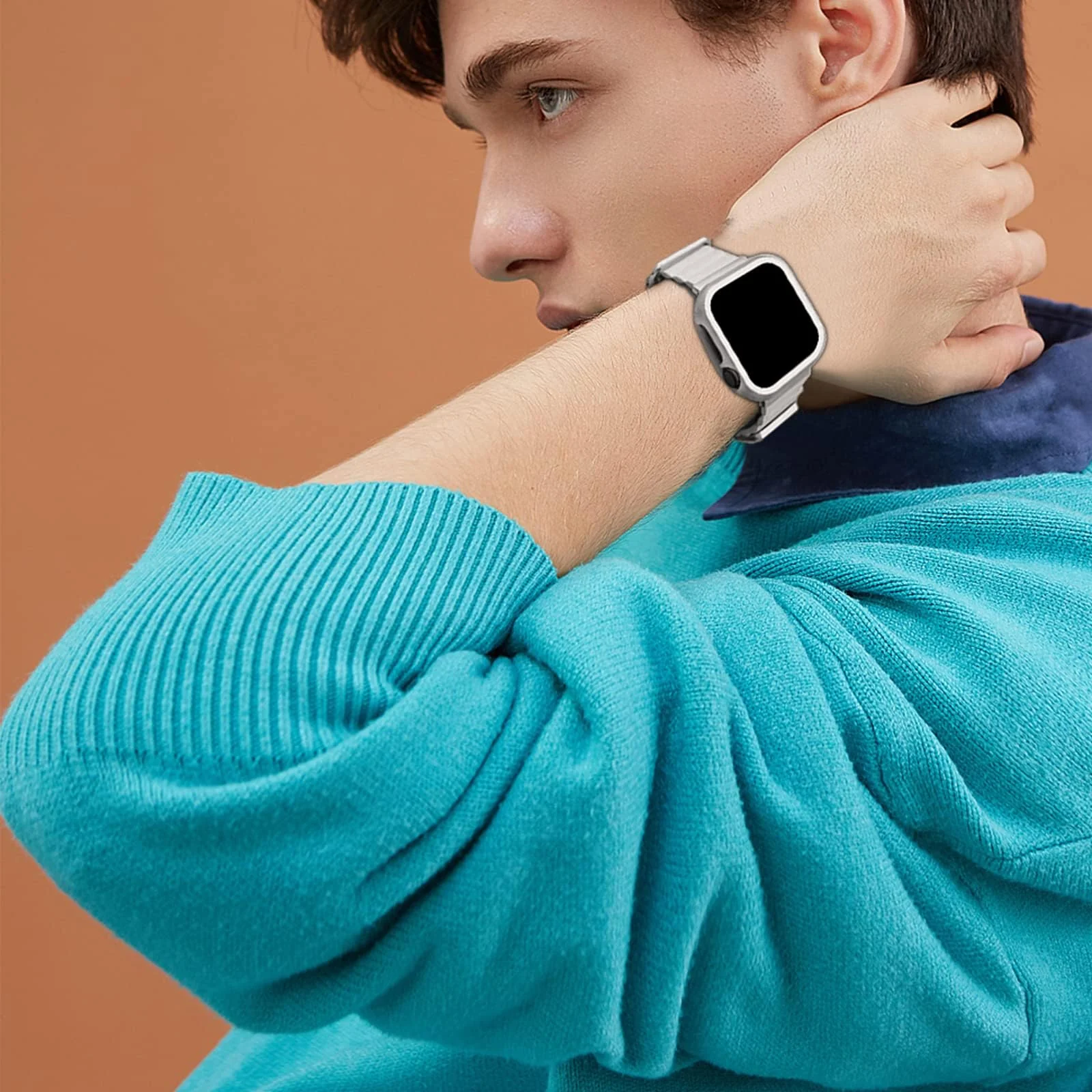 DL3 Mobilak Magnetic Closure System For Apple Watch Ultra Bands 49mm 45mm 44mm 42mm for iWatch Series 8 ultra 7 6 5 4 SE 3 2 Enhanced Adjustable Leather Strap For Men Or Women - White