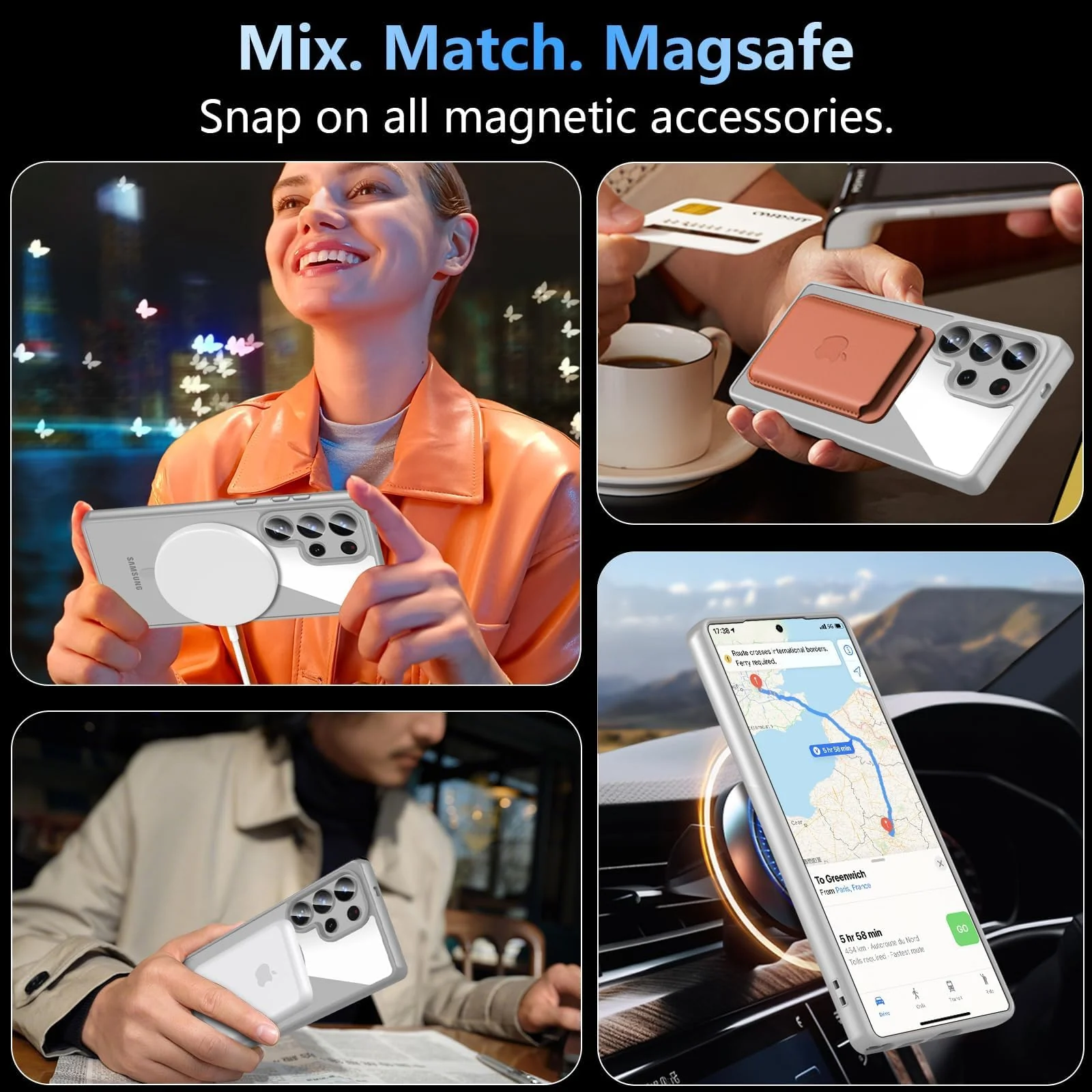 DL3 Mobilak Clear MagSafe-Compatible Magnetic Case for Samsung Galaxy S26 Ultra with Camera Protection and Magnetic Car-Mount Support - Gray
