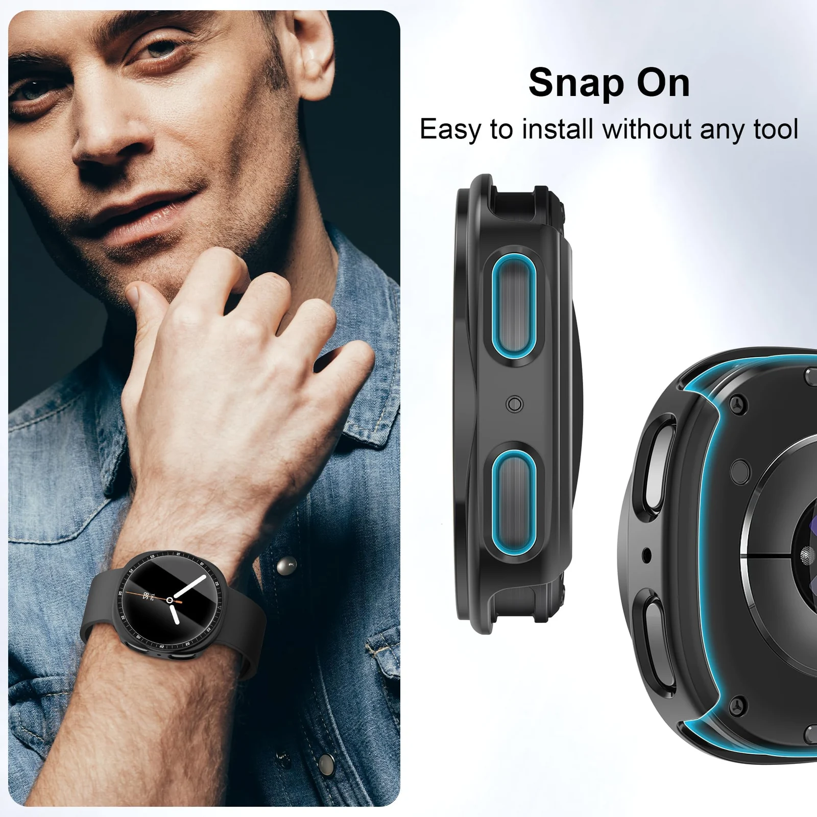 DL3 Mobilak [NO Screen Protector] Bumper Case for Samsung Galaxy Watch 8 44mm, Slim Thin Shockproof Bumper Cover With Metal Scale, Hard PC Protective Frame All-Around Edge - Black