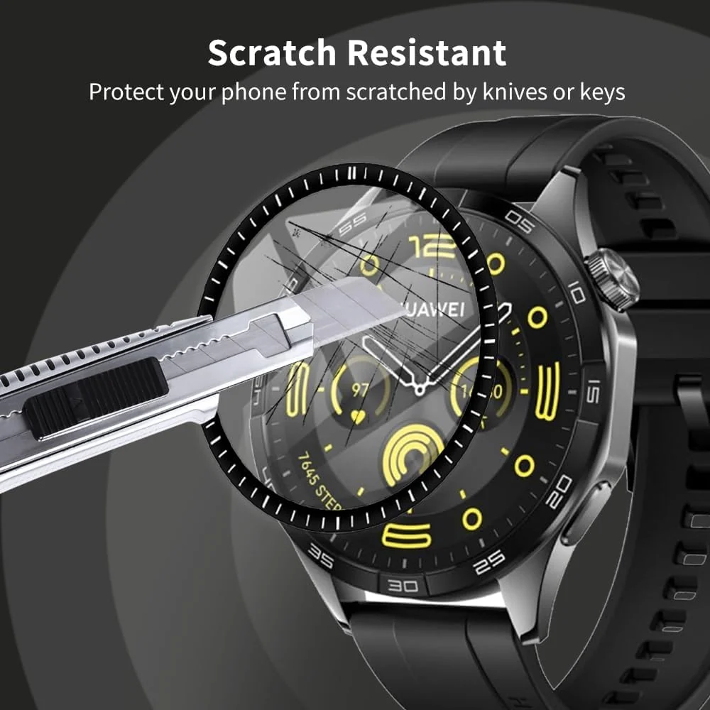 DL3 Mobilak Screen Protector For Huawei Watch GT4 46mm, 3D Curved Soft Edge Protective Film [Anti-Scratch] [Bubble Free] [Ultra Shatterproof] [High Sensitive] (Not Glass) Screen For GT 4 46mm - Black