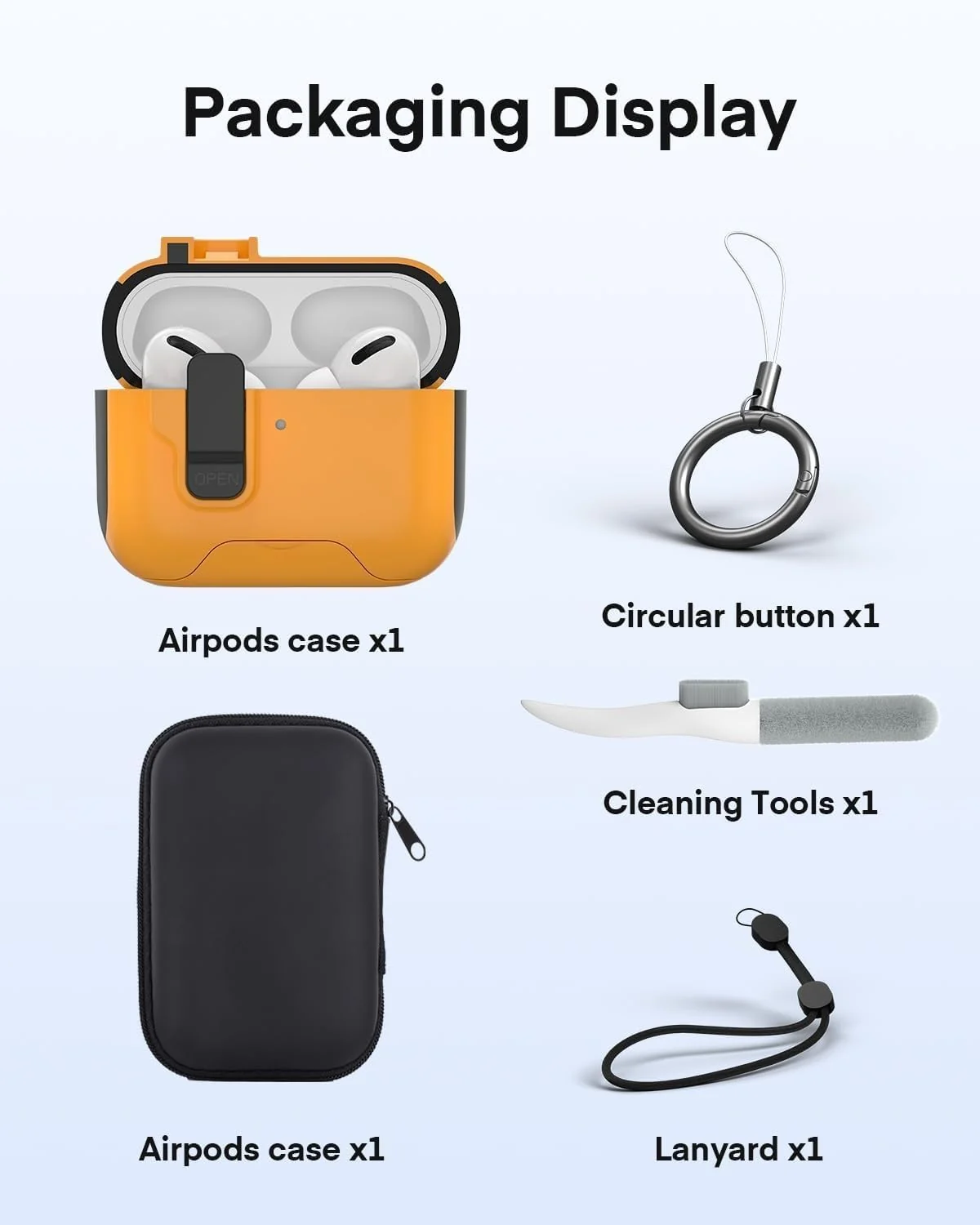 DL3 Mobilak AirPods 4 Case With Lock Lid, Rugged for AirPods 4th Generation (2024) Cool Protective Cover for Men Full-Body Armor Shockproof Skin Shell With Carabiner - Orange Black