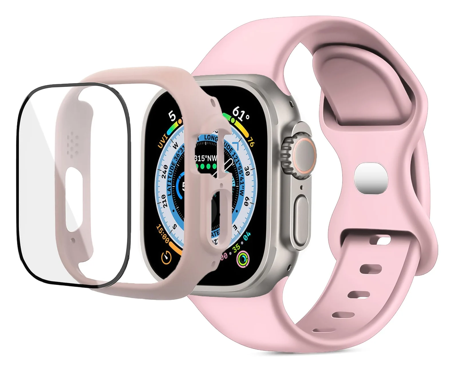 DL3 Mobilak Band with Case For Apple Watch Ultra/Ultra 2 49mm, Adjustable Silicone Sport Wristband Replacement, Strap With Cover Built-in Glass Screen Protector for iWatch Ultra 49 mm - A.Pink