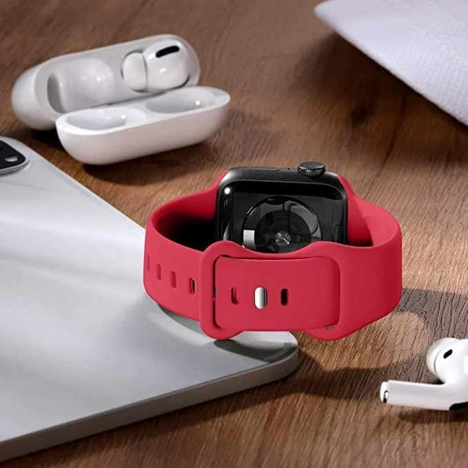 DL3 Mobilak Smart Watch Bands Compatible with Apple Watch Ultra 49mm - 38mm, Replacement Soft Silicone Strap for iWatch Ultra/Ultra 2 Series 9-1 SE (42MM/44MM/45MM/49MM) - Black - Red
