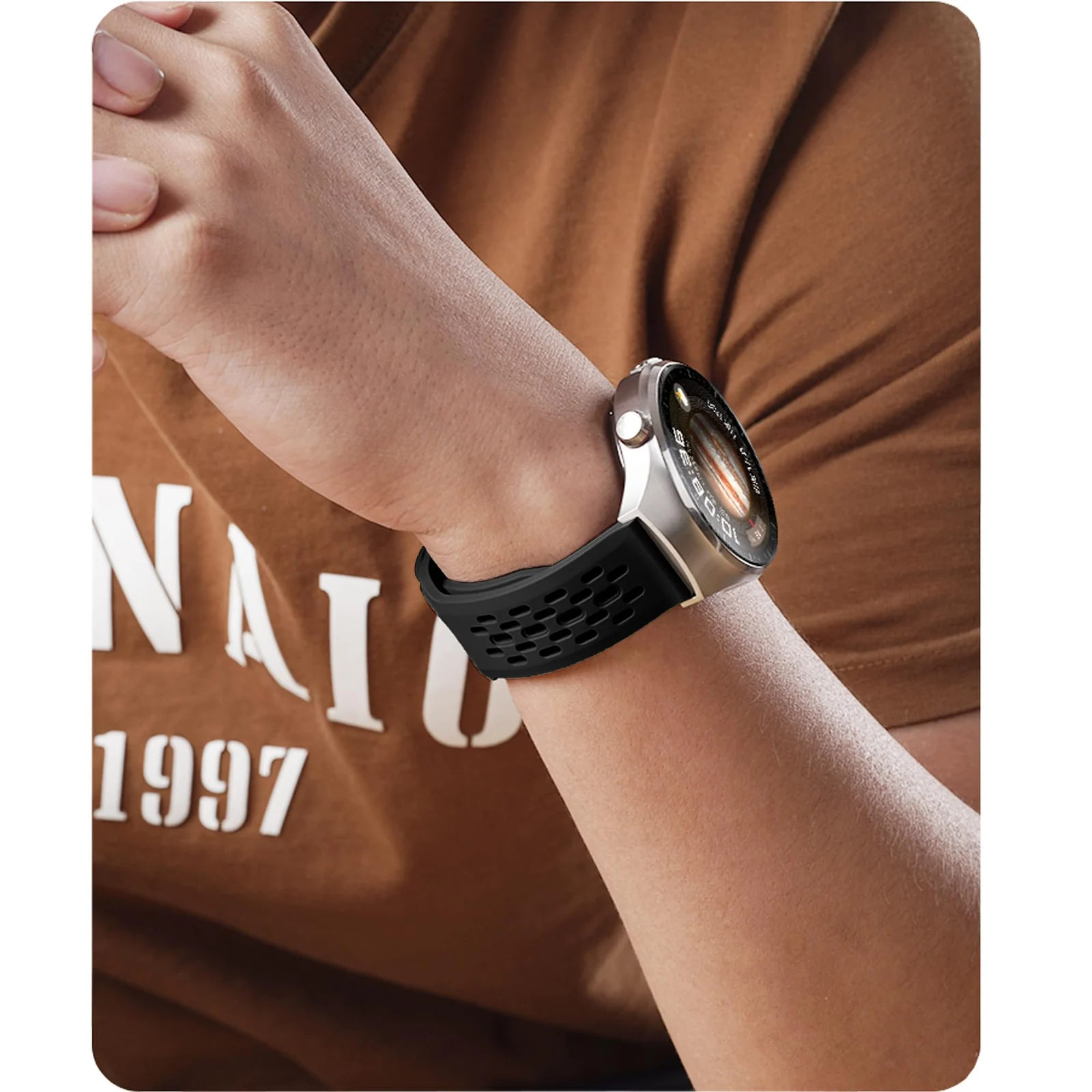 DL3 Mobilak 22mm Breathable Sport Band for Xiaomi Redmi Watch 5 Lite/5 Active/Samsung Galaxy Watch 3 45mm/Watch 46mm/Gear S3/Huawei watch GT6 GT5 GT4 GT3 GT2 (46MM)/GT2E/GT 3 Pro/GT 5 Pro, Soft Silicone Strap - Black