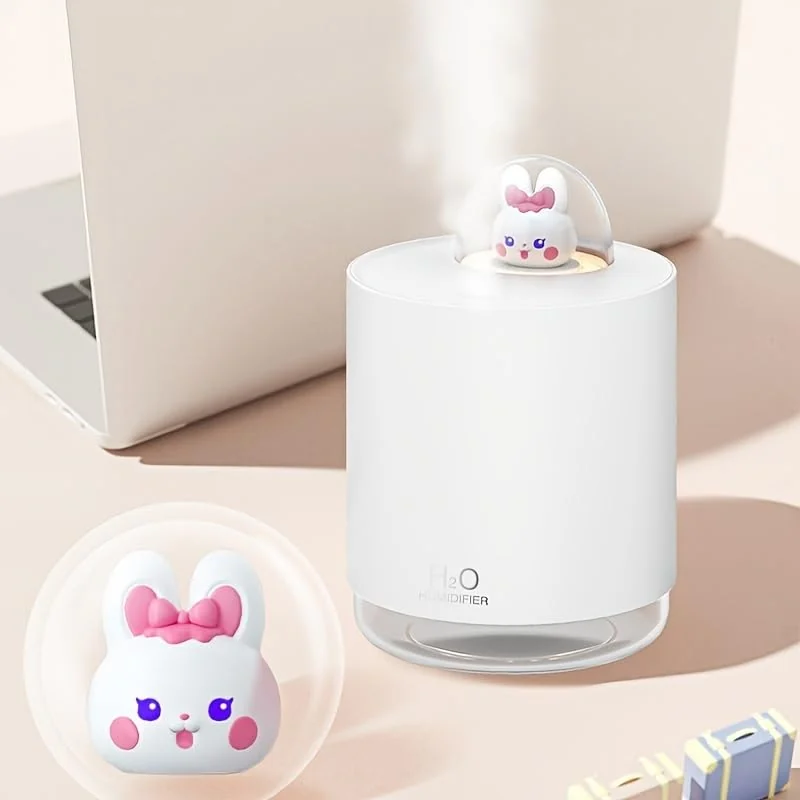 Mobigon Wood Cool Mist Ultrasonic Humidifier for Room Moisture, Aroma Diffuser for Home, 300ml Essential Oil Diffuser with 7 Colorful Night Light, Auto Shut-Off, Home, Office, car - C.White