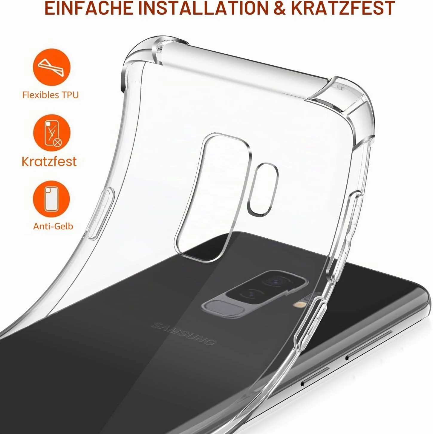 DL3 MOBILAK Anti-Shock Transparent TPU Phone Case for Samsung Galaxy S9 Plus, Clear