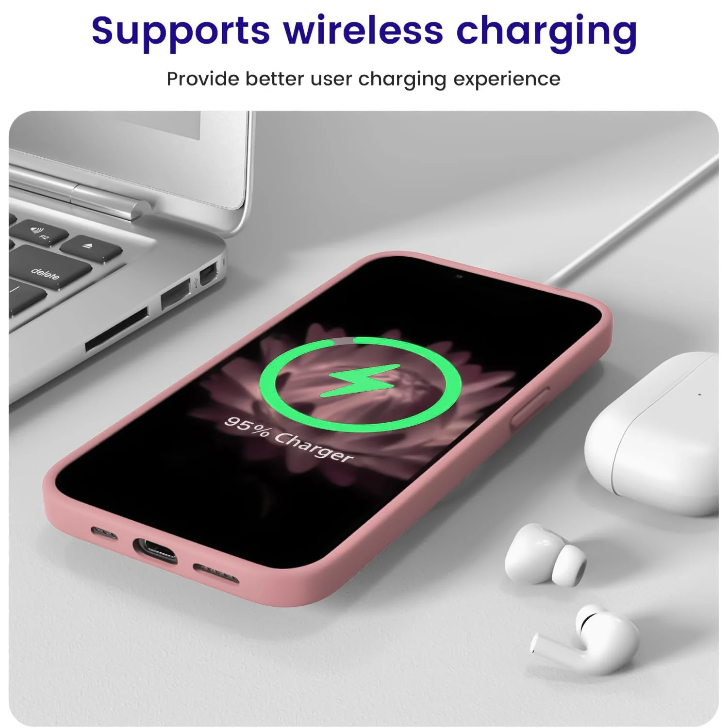 DL3 Mobilak Liquid Silicone Protective Case for iPhone 13 / iPhone 14 with Camera Protection and Microfiber Lining - Pstel Pink 2