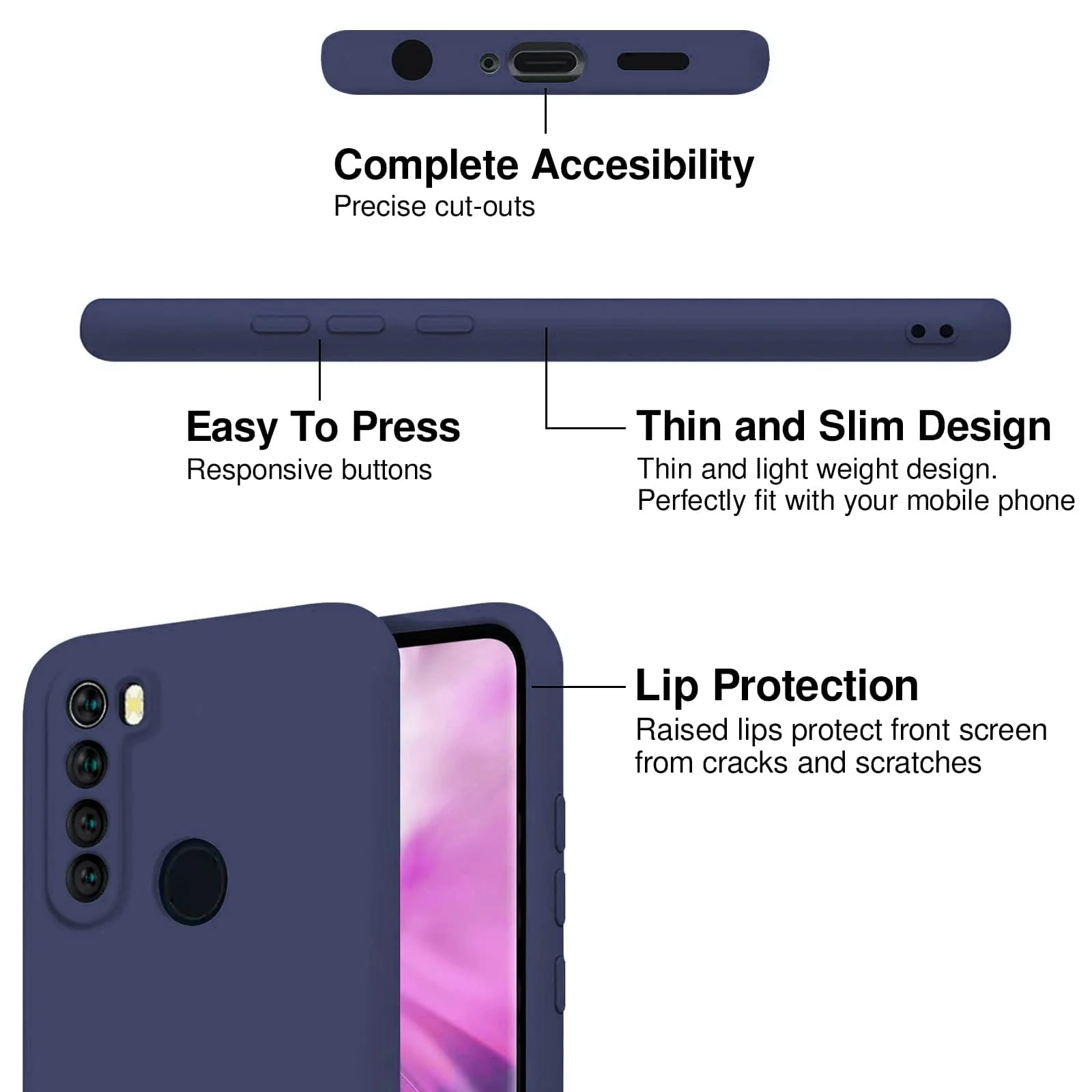 DL3 Mobilak Soft Silicone Protective Case for Xiaomi Redmi Note 8 with Microfiber Lining and Shockproof Design - Blue 1