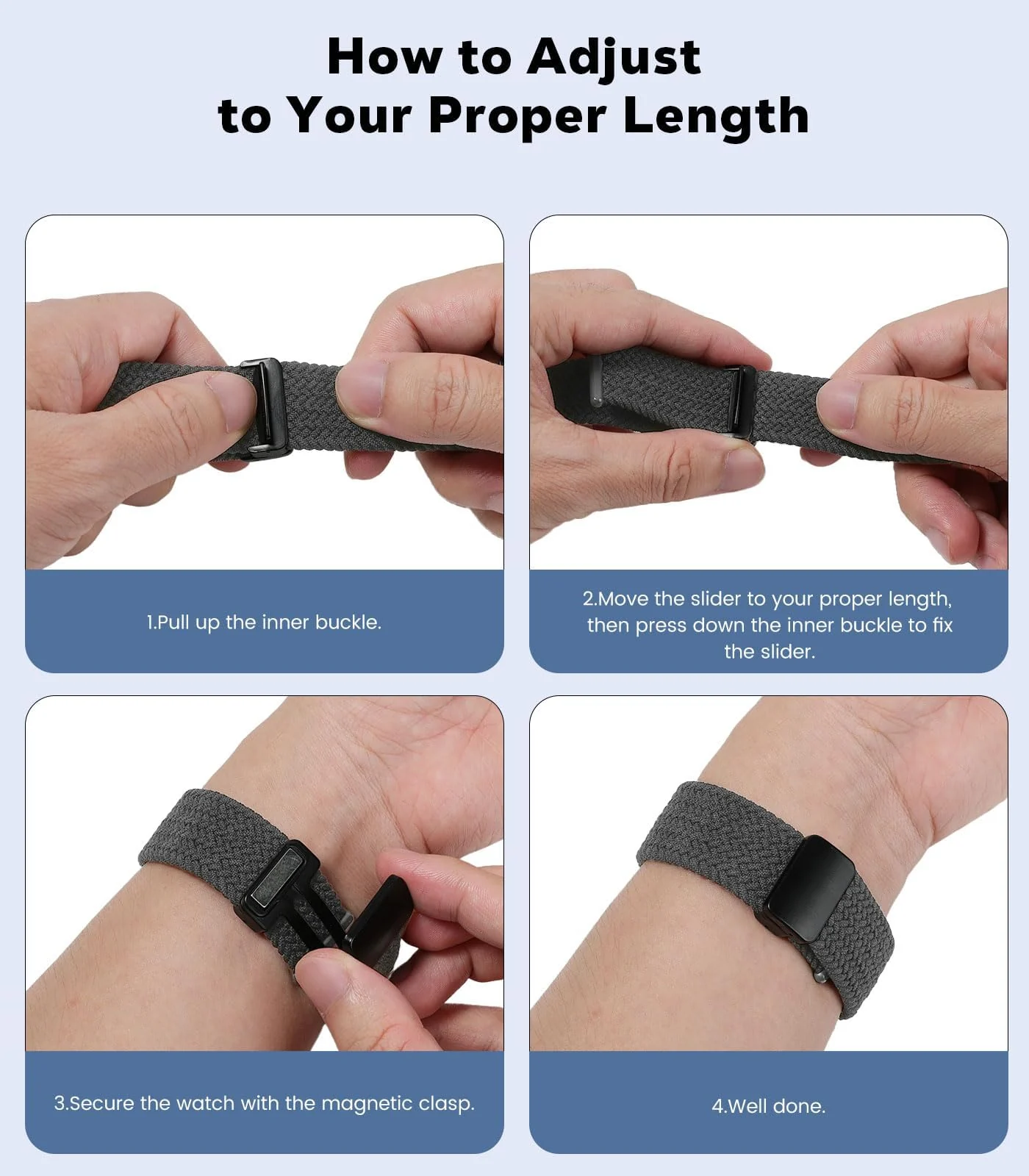 DL3 Mobilak 20mm Magnetic Band for Samsung Galaxy Watch 7/6/5/4/FE Band 40mm 44mm/Galaxy Watch 6/4 Classic Bands 47mm 43mm 46mm 42mm/Watch 5 pro 45mm/3 41mm/Active 2, Stretchy Braided Nylon Magnetic Sport Strap - Grey