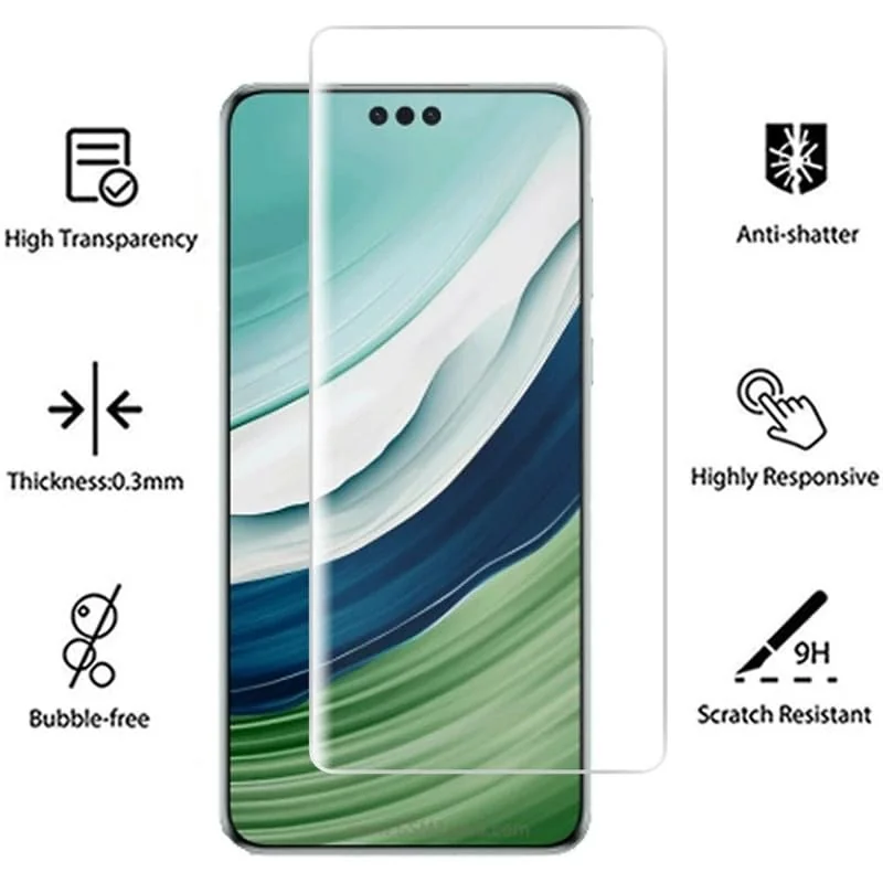 DL3 Mobilak Full Glass Screen Protector For Huawei Mate 60 Pro UV Tempered Glass Full Glue Cover Screen Protector For Huawei Mate 60 Pro Fingerprint Unlock Screen Glass Film - Clear