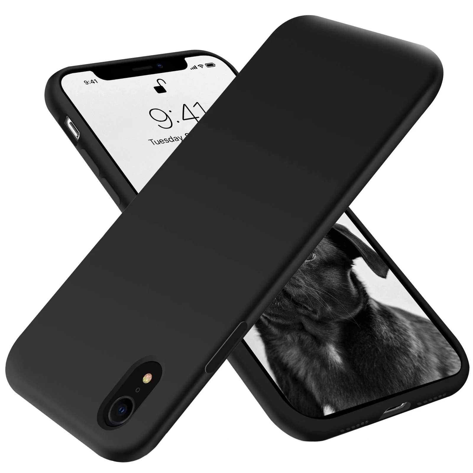 DL3 Mobilak Liquid Silicone Protective Case with Soft Microfiber Lining for iPhone XR - Black
