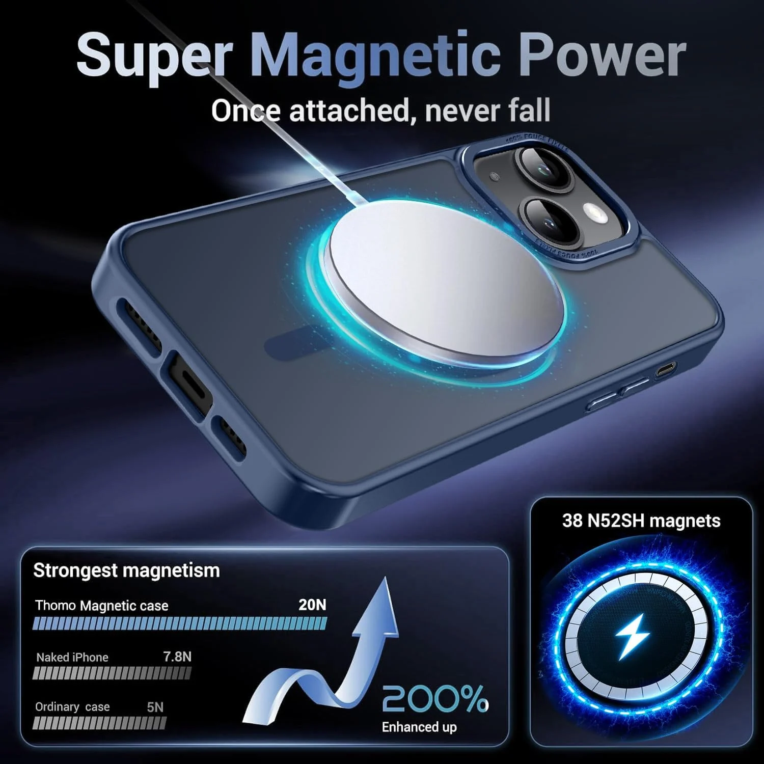 DL3 Mobilak Translucent Matte Case for iPhone 15 + Plus / iPhone 14 Plus 6.7-Inch, Compatible with MagSafe accessories, Supports wireless charging, Built-in magnetic car-mount support - Blue