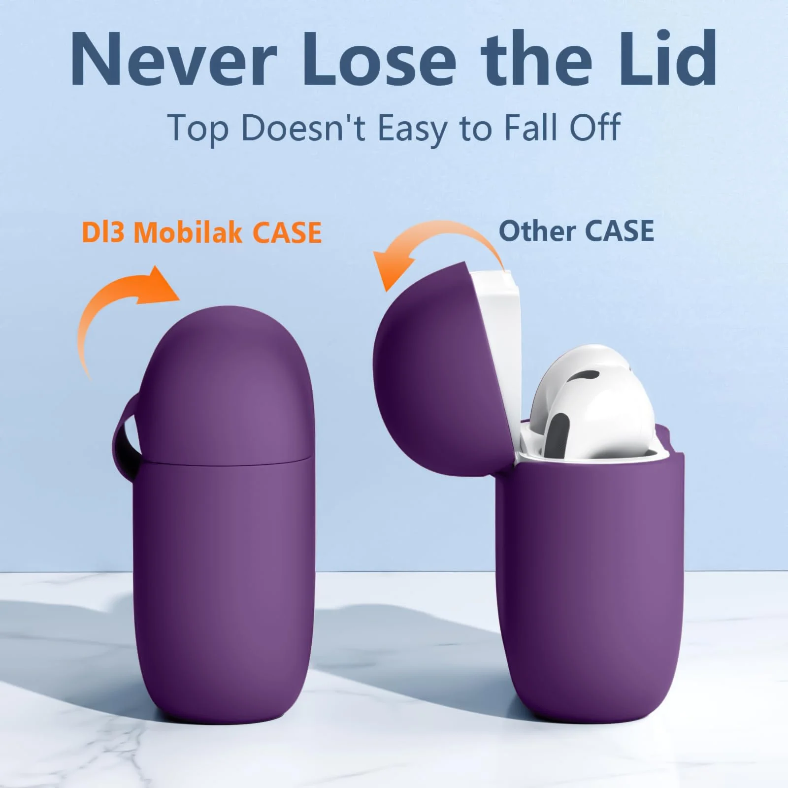 DL3 Mobilak AirPods 3 Case Cover, Silicone Protective Accessories Skin with Keychain Compatible with Apple AirPod 3rd Generation 2021 for Women Girl, Front LED Visible - Violet