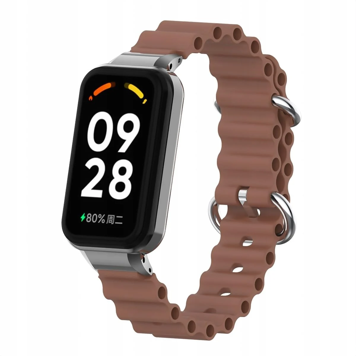 DL3 Mobilak Ocean Strap Compatible with Xiaomi Redmi Band 2/Smart Band 8 Active, Adjustable Silicone Band with Metal Buckle and Frame for Women and Men - Brown