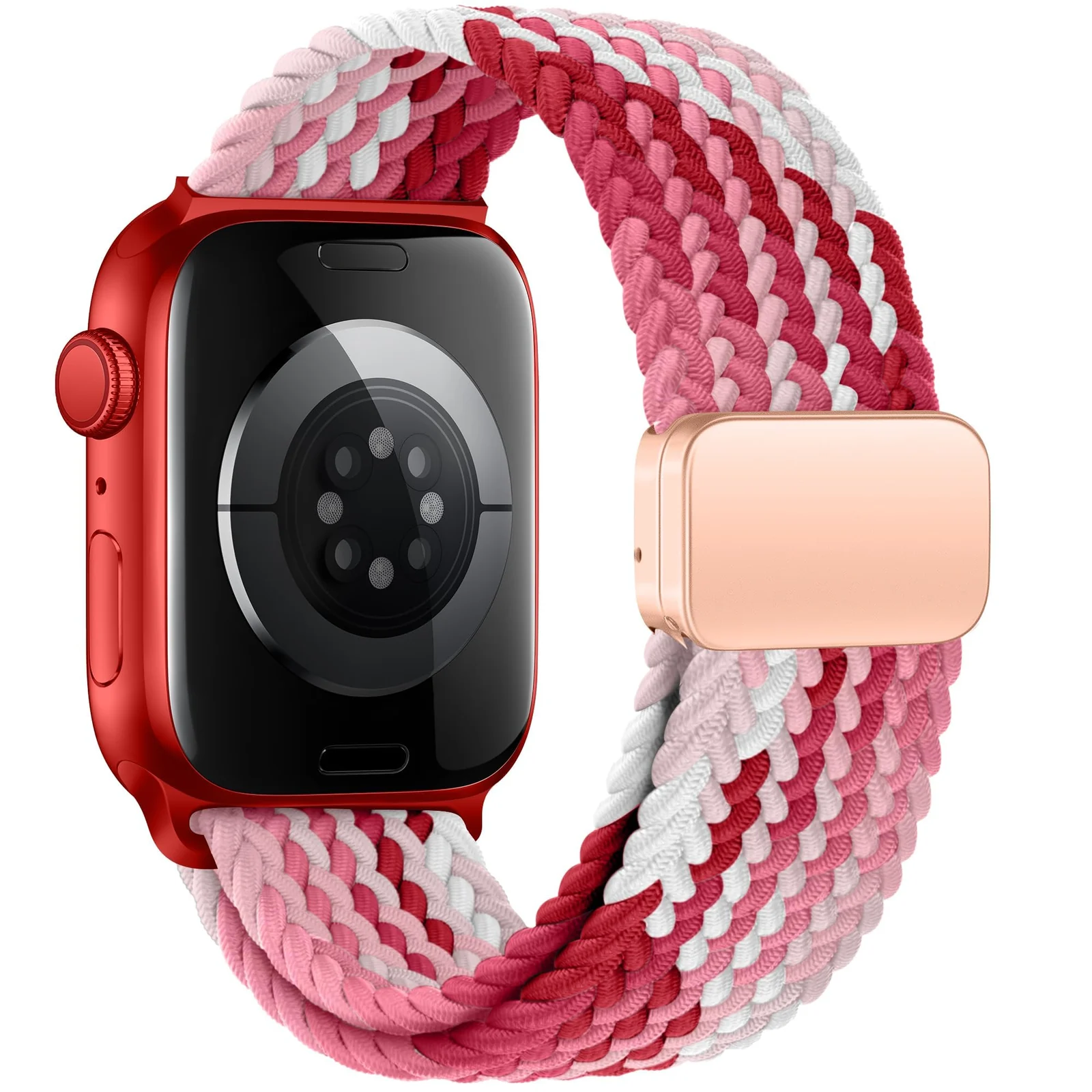 DL3 Mobilak Sport Solo Loop For Apple Watch Band Ultra 49mm 46mm 45mm 44mm 42mm, Adjustable Magnetic Stretchy Nylon Braided Wristband for iWatch SE Series 11 10 9 8 7 6 5 4 3 2 1 (Gradient) - Gradient Red