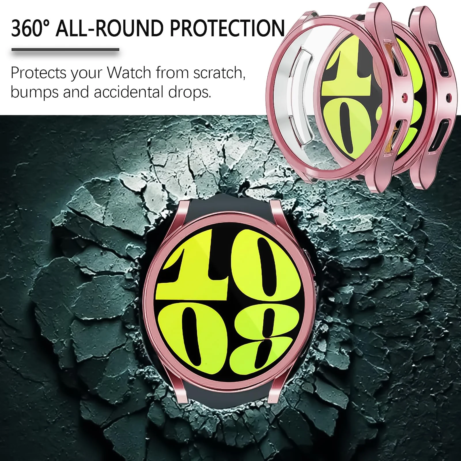 DL3 Mobilak Screen Protector Case for Samsung Galaxy Watch 6 44mm, Flexible TPU Cover Shockproof Protective Case Plated Bumper Shell Galaxy Watch 6 44mm - Pink