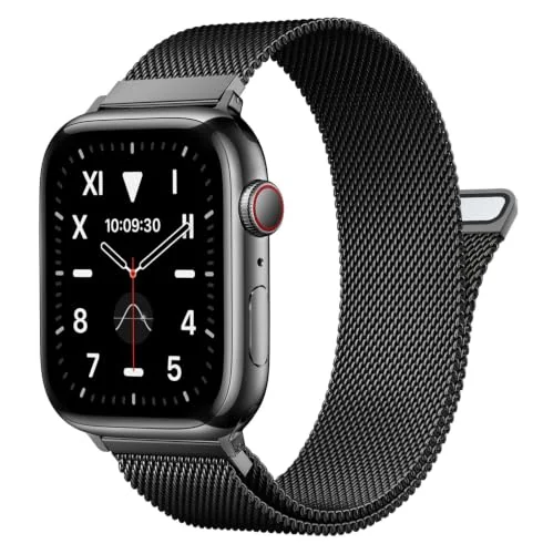 DL3 Mobilak Stainless Steel Magnetic Strap For Apple Watch Band 49mm 45mm 44mm 42mm 41mm 40mm 38mm, Milanese Loop Metal Wristband for iWatch Series 9 8 7 SE 6 5 4 (42mm/44mm/45mm/49mm, ) - Black