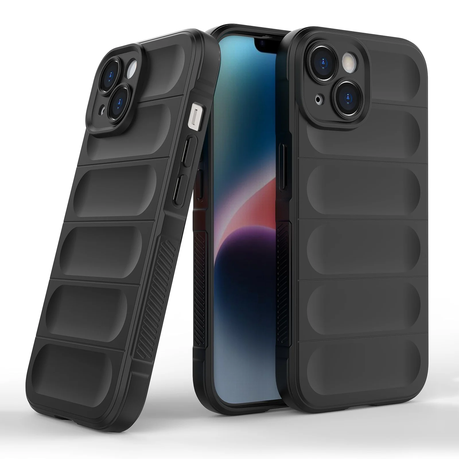 DL3 Mobilak Silicone Case for iPhone 15+ Plus 6.7-Inch Heavy Duty Protective [Slim Fit] Shockproof Soft Flexible Protective Design Shock-Absorption TPU Cover With Camera Protection - Black