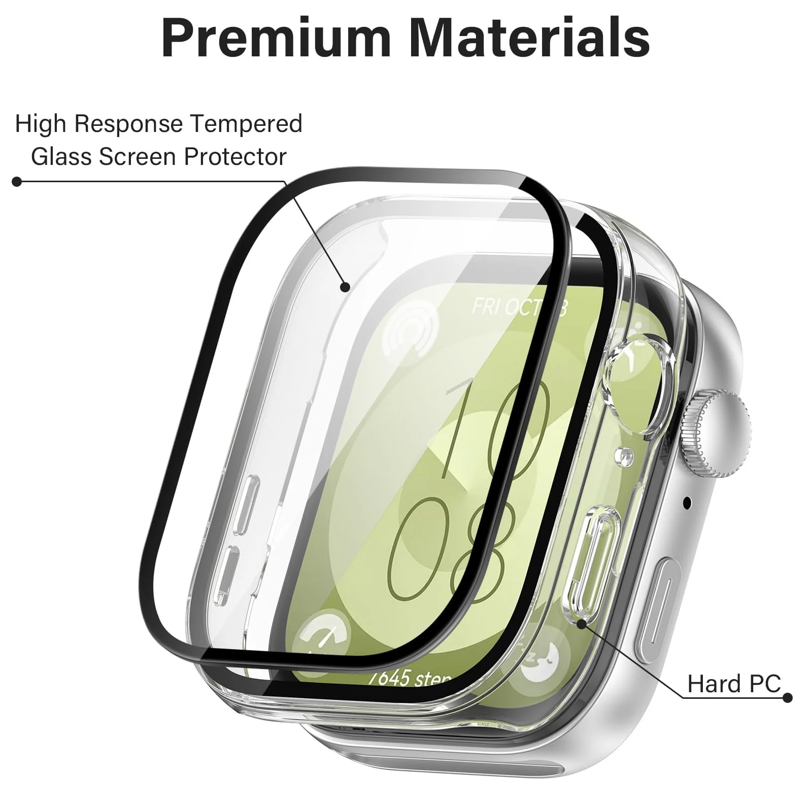 DL3 Mobilak Case Compatible with Huawei Watch Fit 3, Full Coverage Slim Hard Case Protective Bumper Built-in Tempered Glass Screen Protector Shell for Huawei Watch Fit 3 - Clear