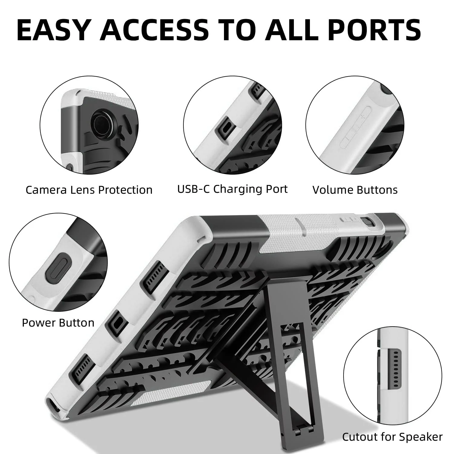DL3 Mobilak Case For Samsung Galaxy Tab A8 10.5 Inch 2021(-X200/-X205/-X207), Hybrid Rugged Armor Heavy Duty 2 in 1 TPU + PC Combo Dual Layer Shockproof Case with Kickstand - White