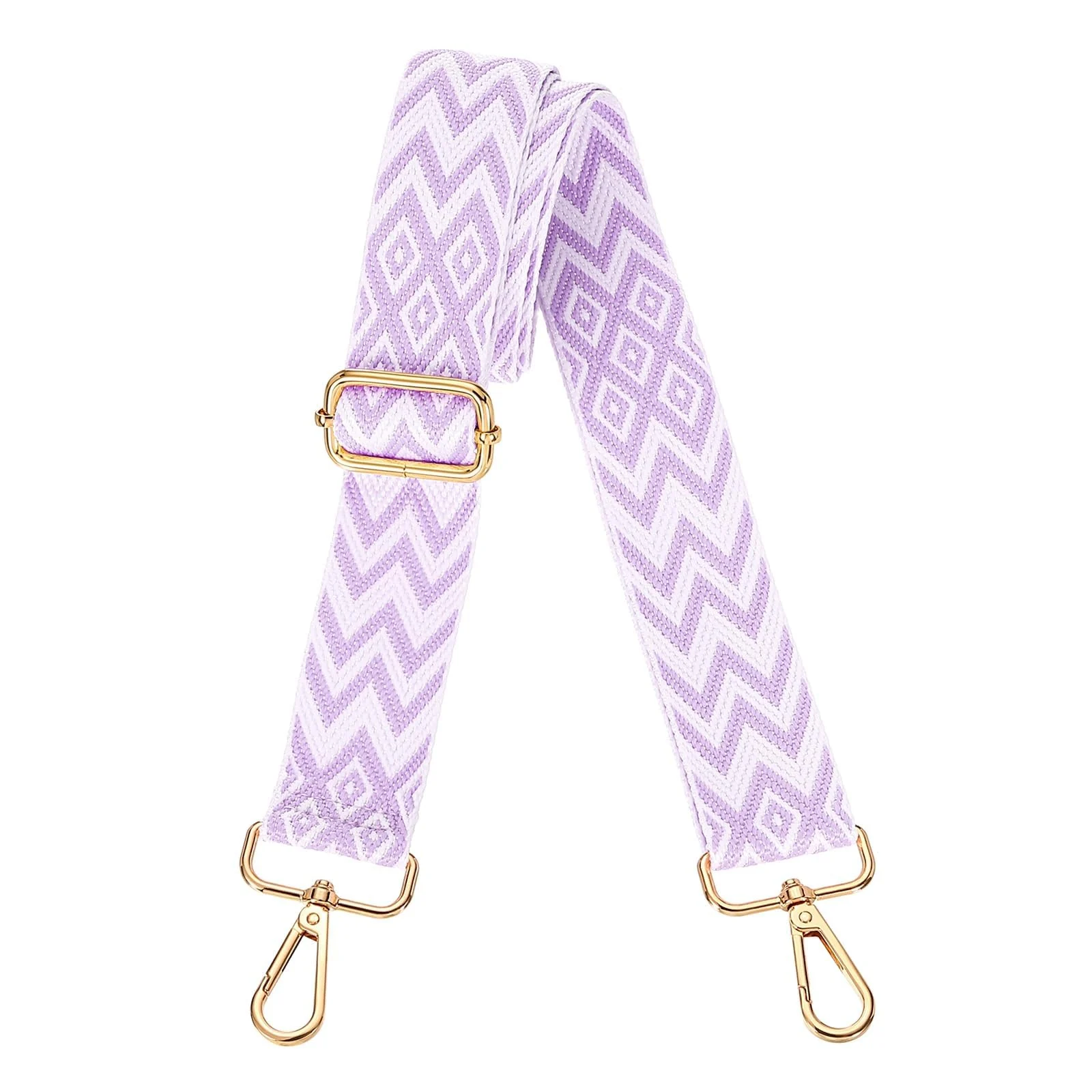 DL3 Mobilak Adjustable Wide Crossbody Bag Strap for Women, Replacement Shoulder Strap for Handbags, Totes & Purses with Elegant Embroidered Pattern and Metal Hooks - White Purple