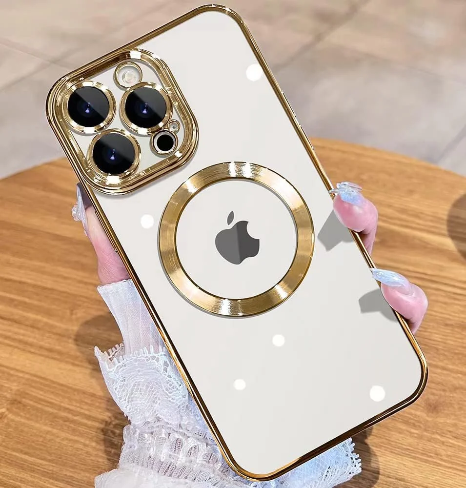 DL3 MOBILAK MagSafe Phone Case with Camera Lens Protector for Apple iPhone 13 Pro, Gold
