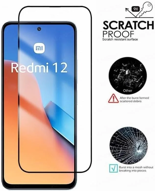 DL3 Mobilak 5D Full Glass Screen Protector For Xiaom Redmi 12. Black Frame - Clear