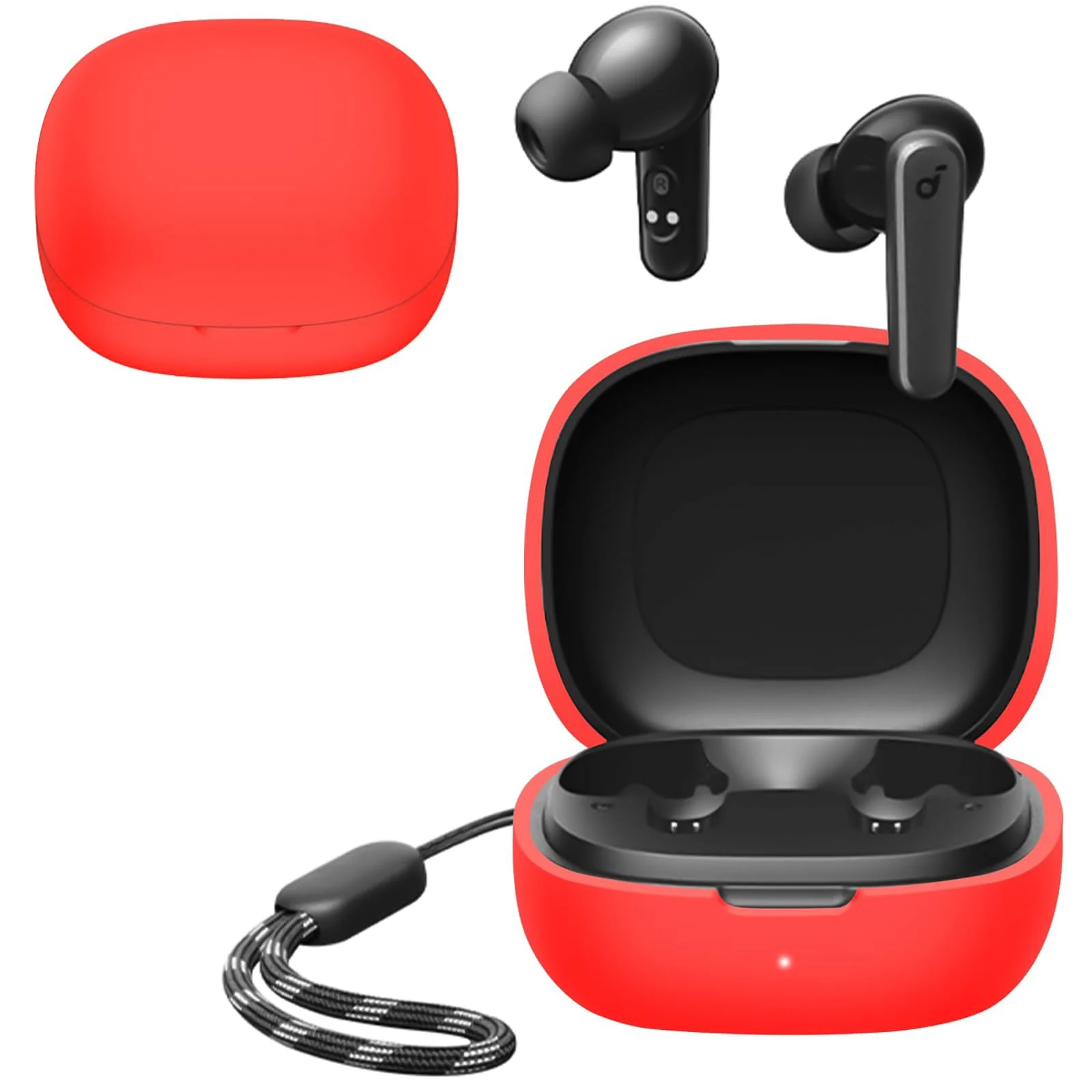 DL3 Mobilak Compatible with Anker Soundcore R50i NC/Anker P30i Case Cover, Soft Silicone Shockproof Protective Case Wireless Earbuds with Carabiner, Front LED Visible - A-red