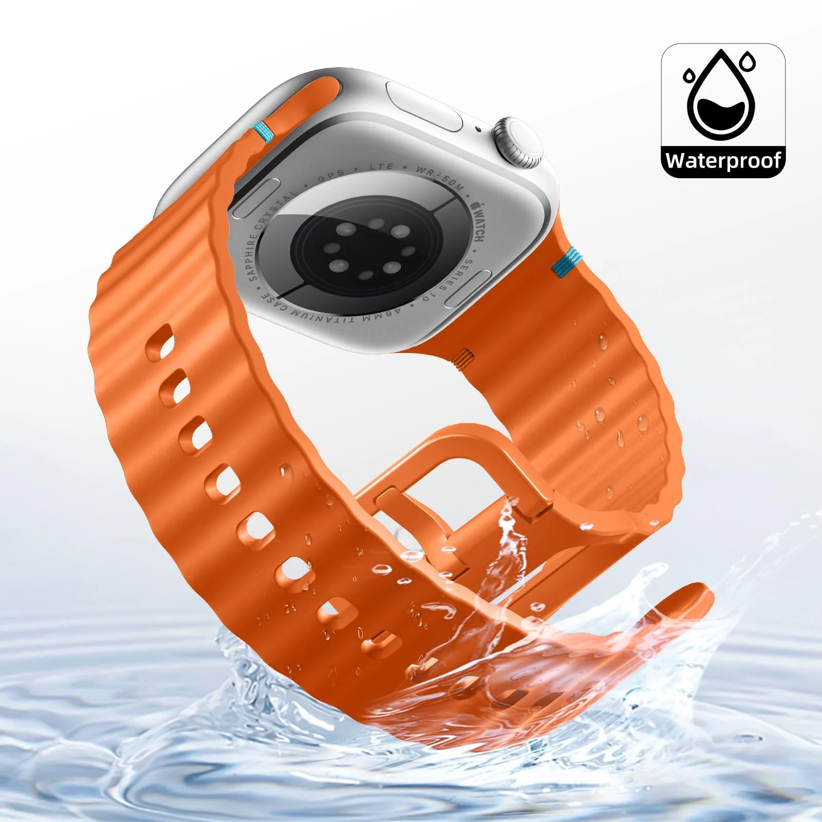 DL3 Mobilak Silicone Wave Stitching Wristband for Huawei Watch Fit 3/Watch Fit 4 Pro/Fit 4 Strap, Watchbands Breathable Sport Bands Armband Quick Release Strap Adjustable Bracelet - Orange