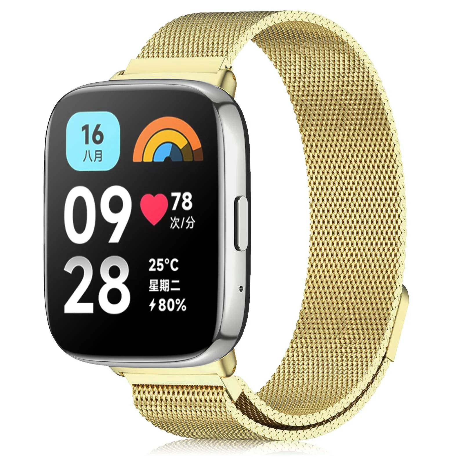 DL3 MOBILAK Milanese Magnetic Stainless-Steel Watch Strap for Xiaomi Redmi Watch 3 Lite and 3 Active - A-Gold