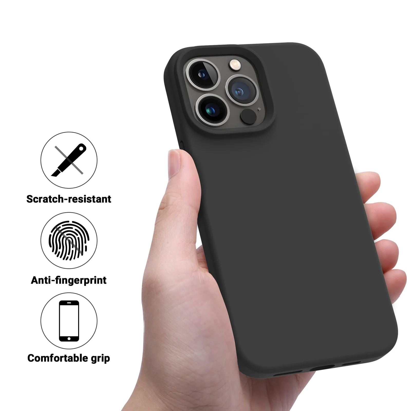 DL3 Mobilak Liquid Silicone Protective Case with Soft Microfiber Lining for iPhone 13 Pro (6.1 Inch) - Black