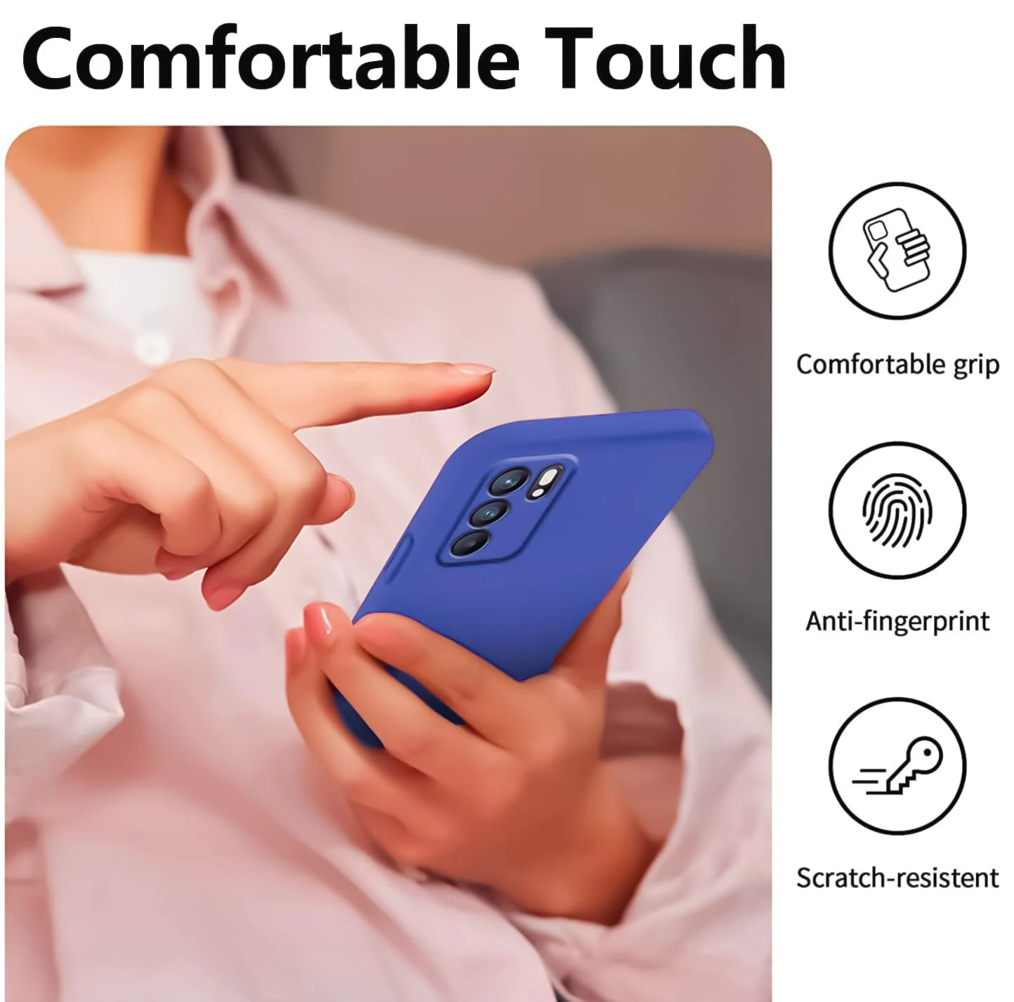 DL3 Mobilak Liquid Silicone Protective Case with Soft Microfiber Lining with Full Camera Protection for OPPO Reno 6 5G - Light Blue