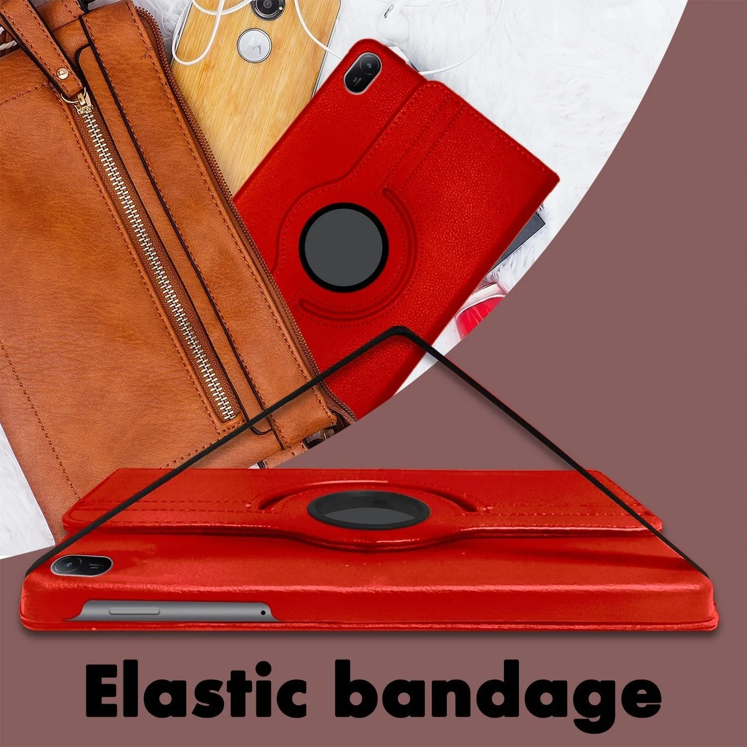 DL3 Mobilak Protective Cover for Huawei MatePad SE 11 inch 2024, 360° Rotatable Smart Stand, Leather Folio Flip Cover with Multi-Angle Viewing, Auto Wake Sleep - Red