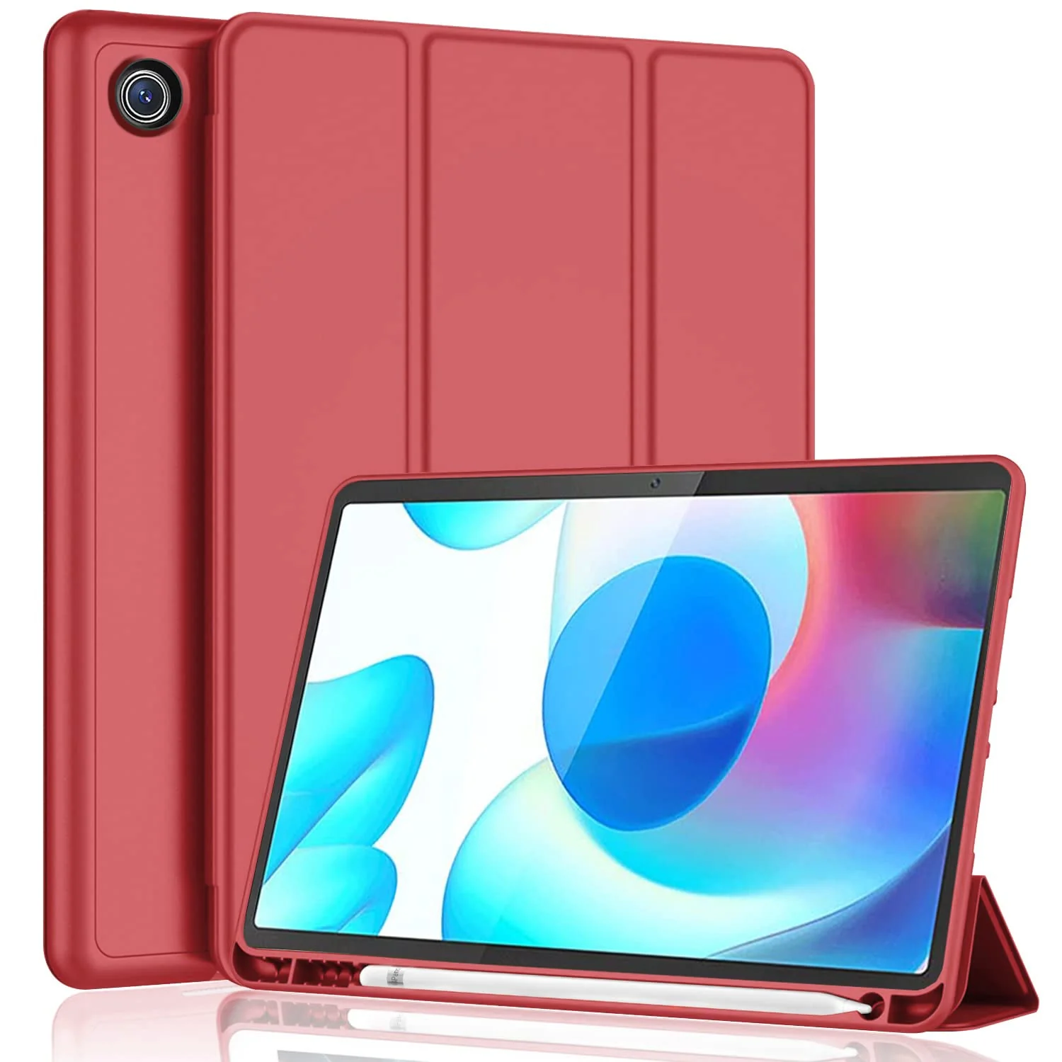 DL3 Mobilak Smart Case for Samsung Galaxy Tab a7 10.4 Inch 2022 2020 (SM-T509 T500 T503 T505 T507) with Pencil Holder, Soft TPU Smart Stand Back Cover Auto Wake/Sleep Feature - Red