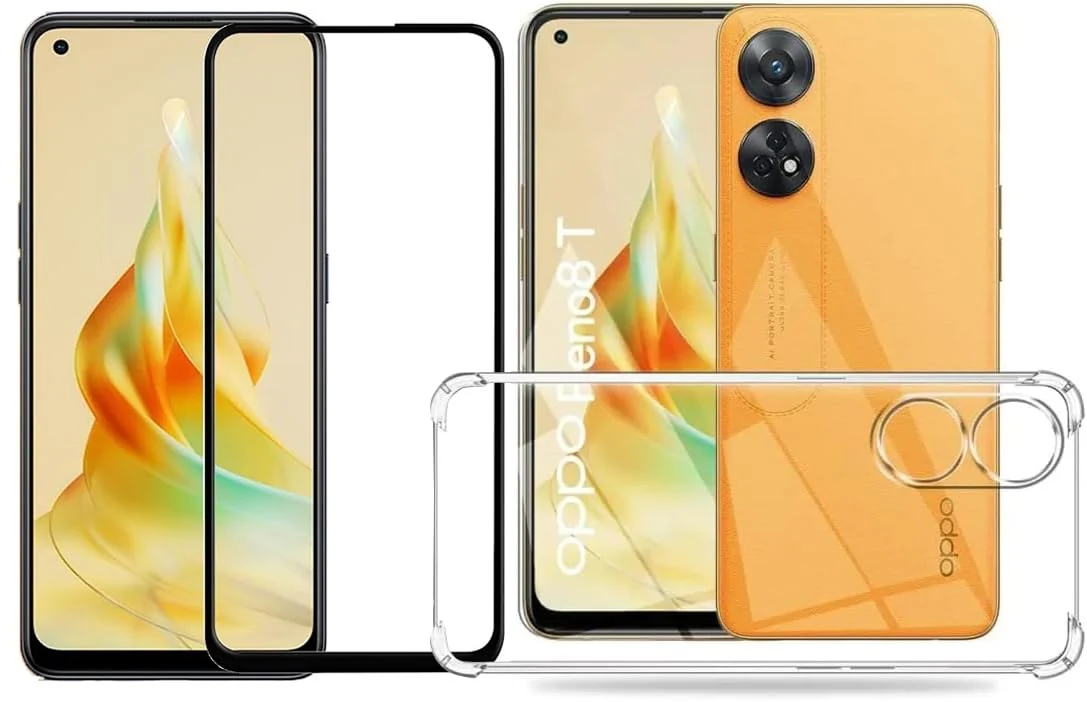 DL3 Mobilak Case Compatible with OPPO Reno 8T 4G (Reno8T), Cover Silicone TPU Gorilla Anti-shock Protector Camera Shockproof Corners with 5D Screen Protector - Clear