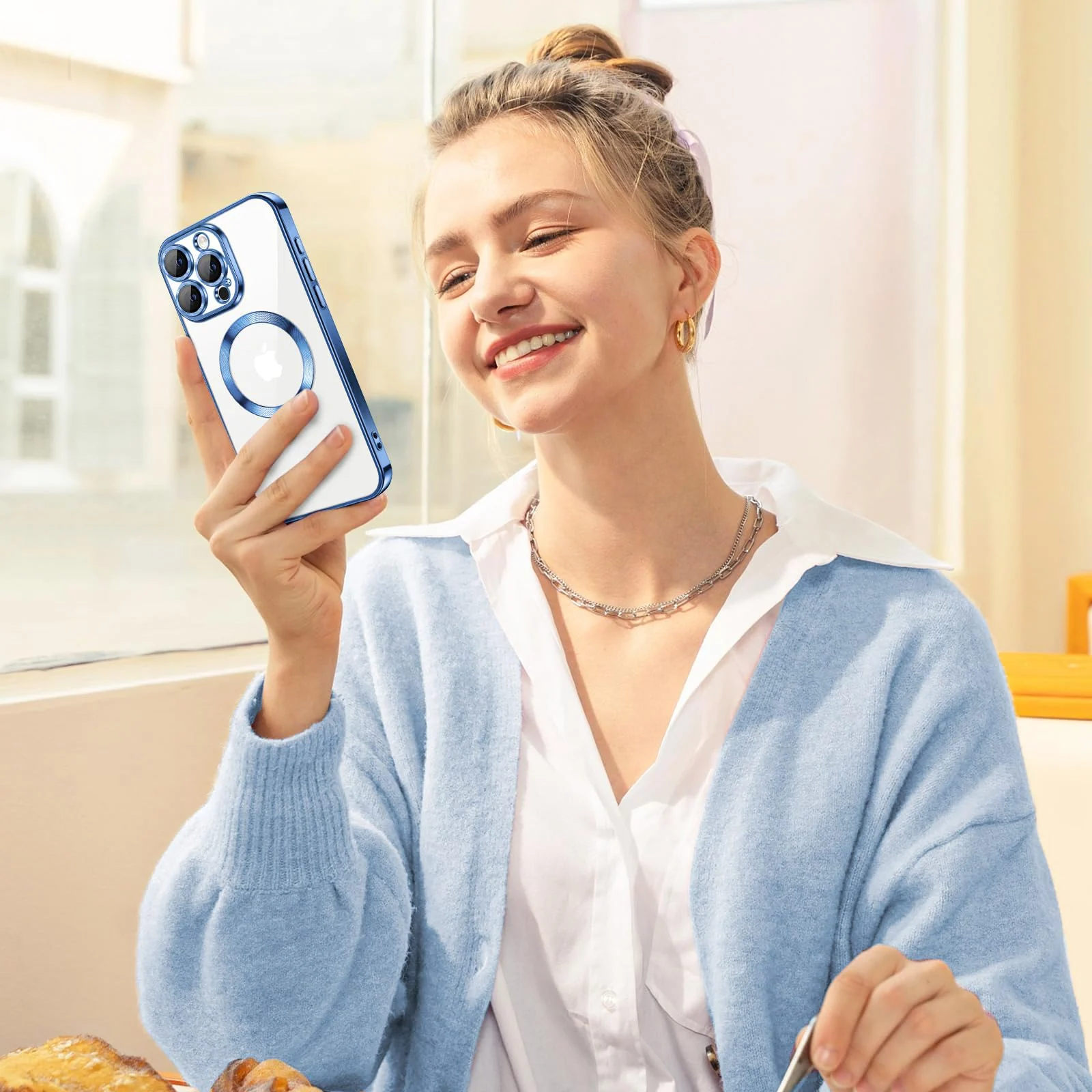 DL3 Mobilak Plated-Edge TPU Protective Case with Camera Protection for iPhone 16 Pro Max - Metallic Blue