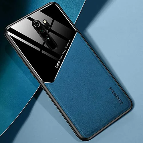 DL3 Mobilak Leather and PC Protective Case for Xiaomi Redmi Note 8 pro, Built-in magnetic car-mount support, Shock-absorbing protection, Raised edges around the screen and camera - Blue