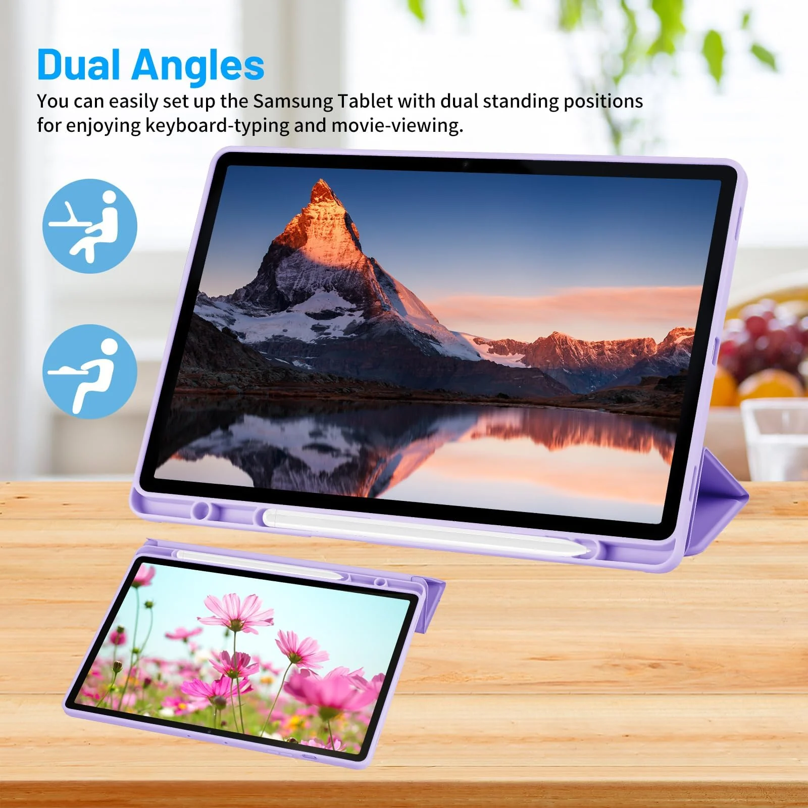 DL3 Mobilak Smart Case for Samsung Galaxy Tab S8 Plus 2022/S7 FE/S7 Plus 12.4 with Pencil Holder, Soft TPU Smart Stand Back Cover Auto Wake/Sleep - Light Purple