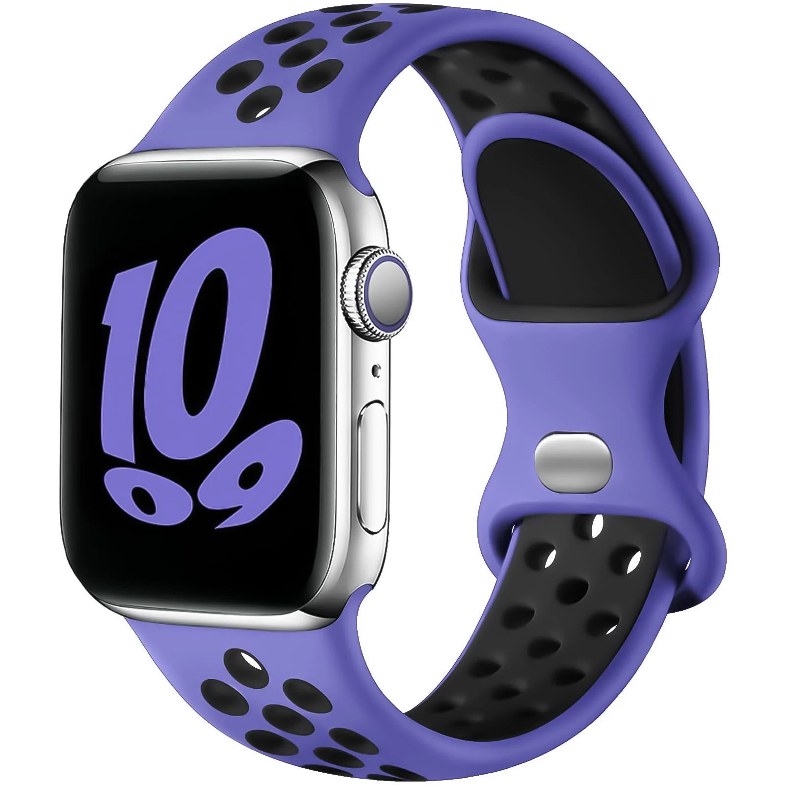 38mm/40mm/41mm — DL3 Mobilak Sport Strap For Apple Watch 49mm 45mm 44mm 42mm 41mm 40mm 38mm, Breathable Silicone Double Hole Band, for iWatch Ultra 2 Series 9 8 7 6 5 4 3 SE (&, 38mm/40mm/41mm) - Purple & Black