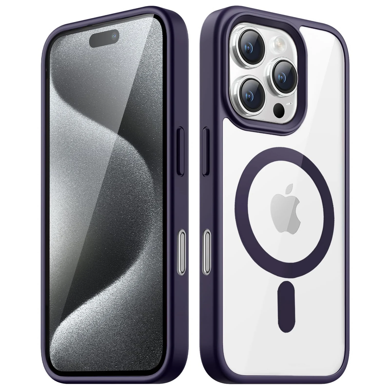 DL3 Mobilak Magnetic Case for iPhone 16 Pro Max 6.9-Inch Compatible with MagSafe, Shockproof Phone Bumper Cover, Solid Color Matte TPU Frame, Anti-Scratch Clear Back - Deep Purple