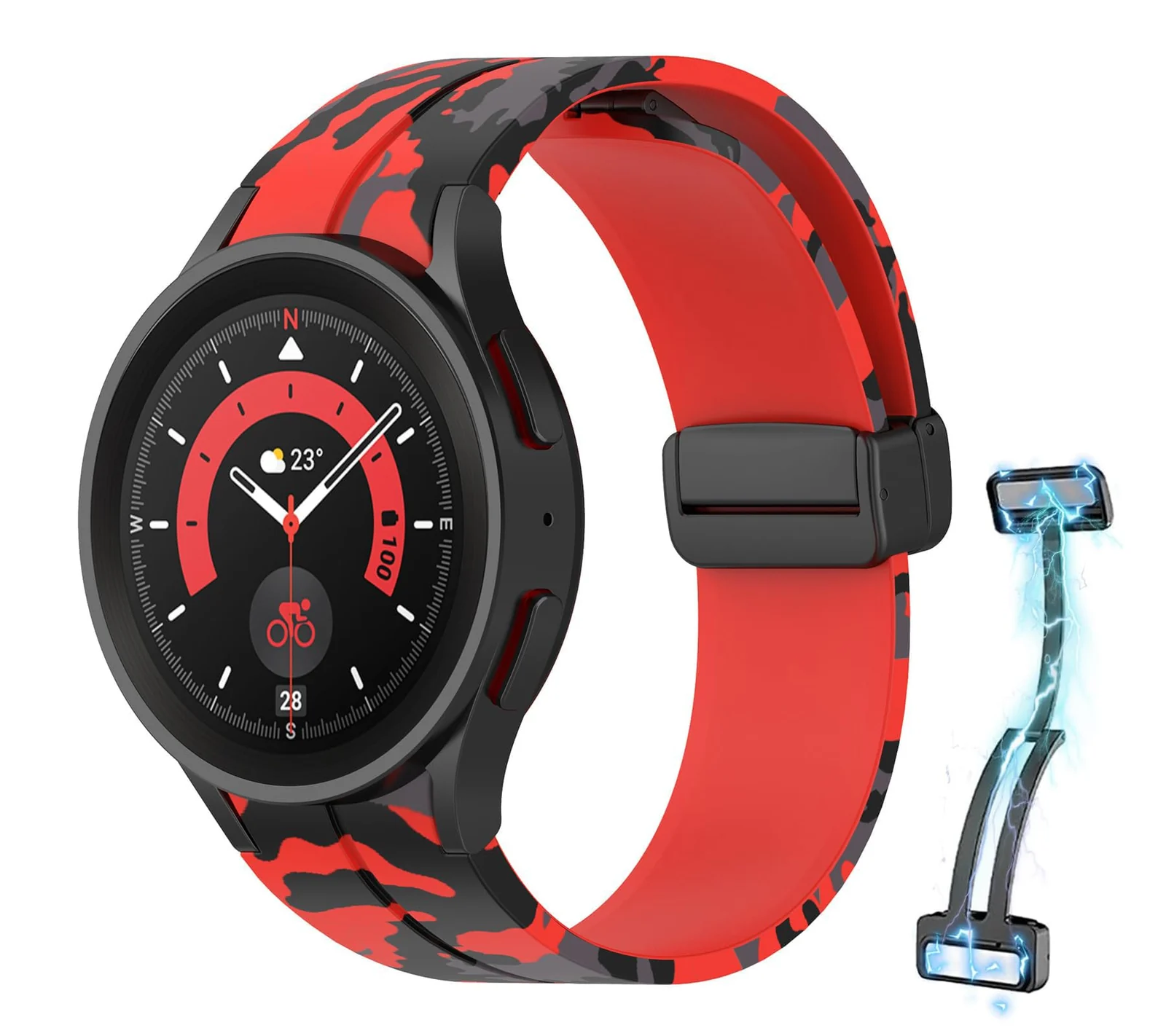DL3 Mobilak Silicone Band Magnetic Clasp 22MM Strap For Samsung galaxy watch3 45mm /galaxy 46mm/Gear S3/Huawei watch GT3 46MM/GT2E/GT2 Pro/GT GT2 46MM/Amazfit GTR 3/4 (Camouflage Red), unisex-adult - Black
