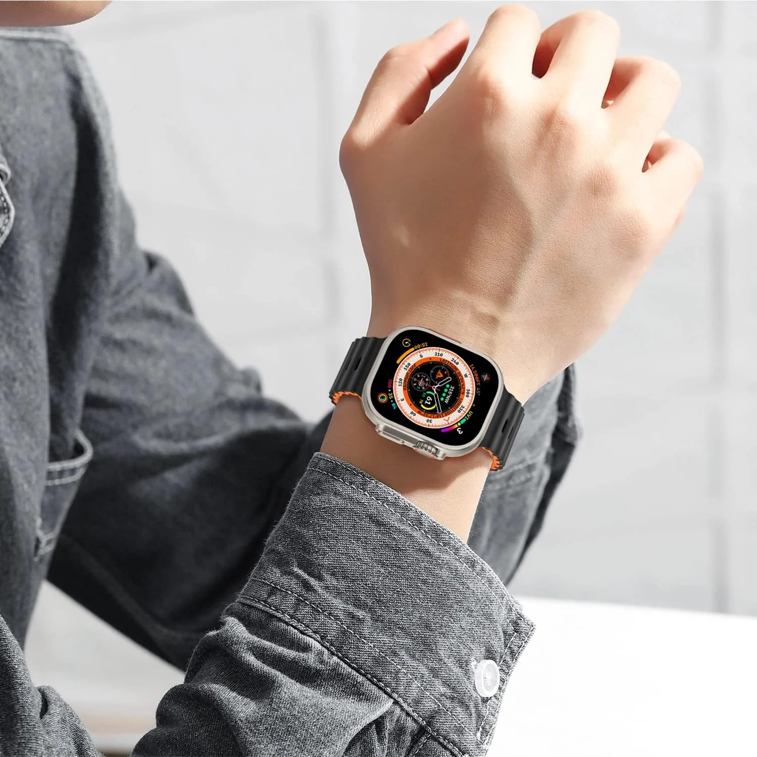 DL3 Mobilak Ocean Band For Apple Watch Ultra 49mm 45mm 44mm 42mm, Waterproof Soft Silicone Sport Wristbands Replacement Strap iWatch Ultra SE 8 7 6 5 4 3 2 1 (42MM/44MM/45MM/49MM) - Black Orange