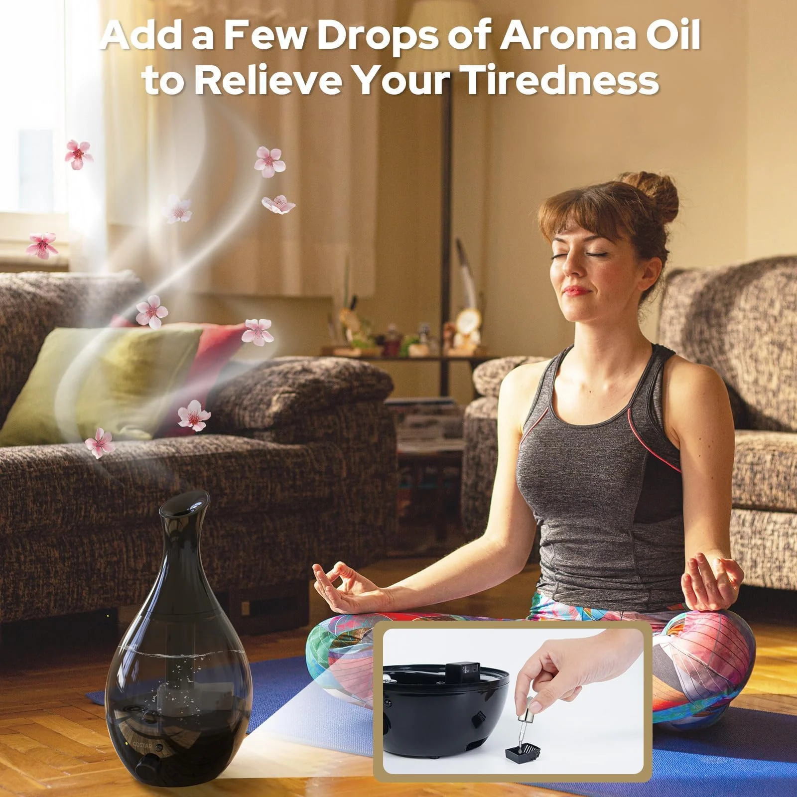 Mobigon 2.6 Litres Humidifier for Room, Cool Mist Ultrasonic Humidifier/Essential Oil Diffuser, Super Quiet 360°Nozzle, Colorful Change, Auto Shut Off&UV Light&, Lasts Up to 24 Hours - Black