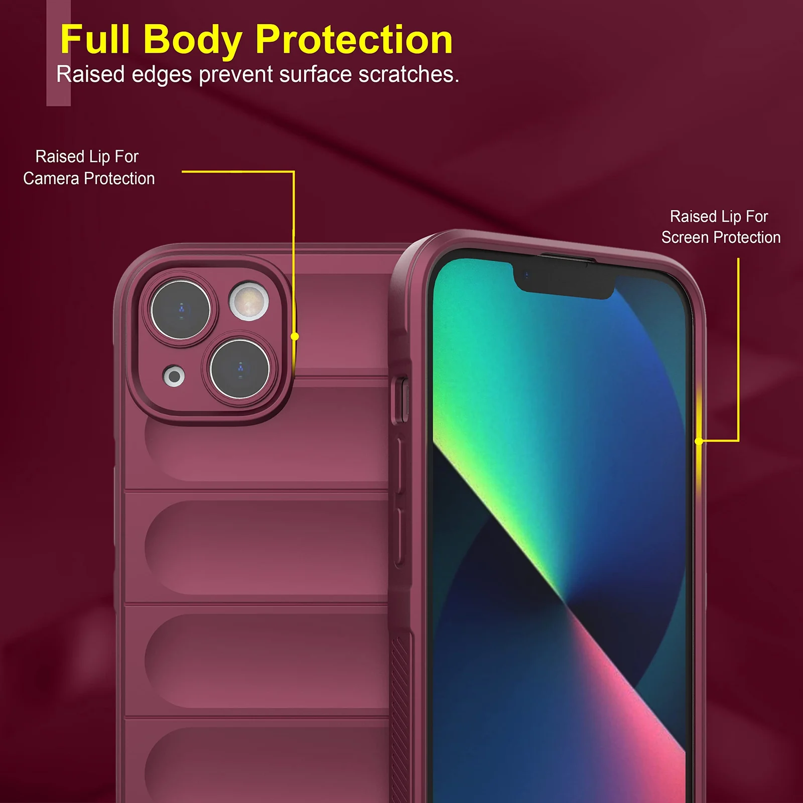 DL3 Mobilak Soft Silicone Protective Case for iPhone 13 / iPhone 14 6.1-Inch with Camera Protection and Shockproof Design - Wine Red