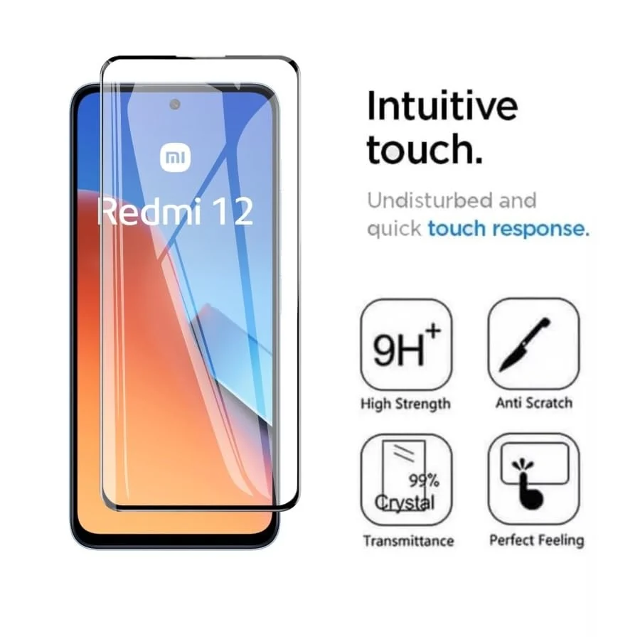 DL3 Mobilak 5D Full Glass Screen Protector For Xiaom Redmi 12. Black Frame - Clear
