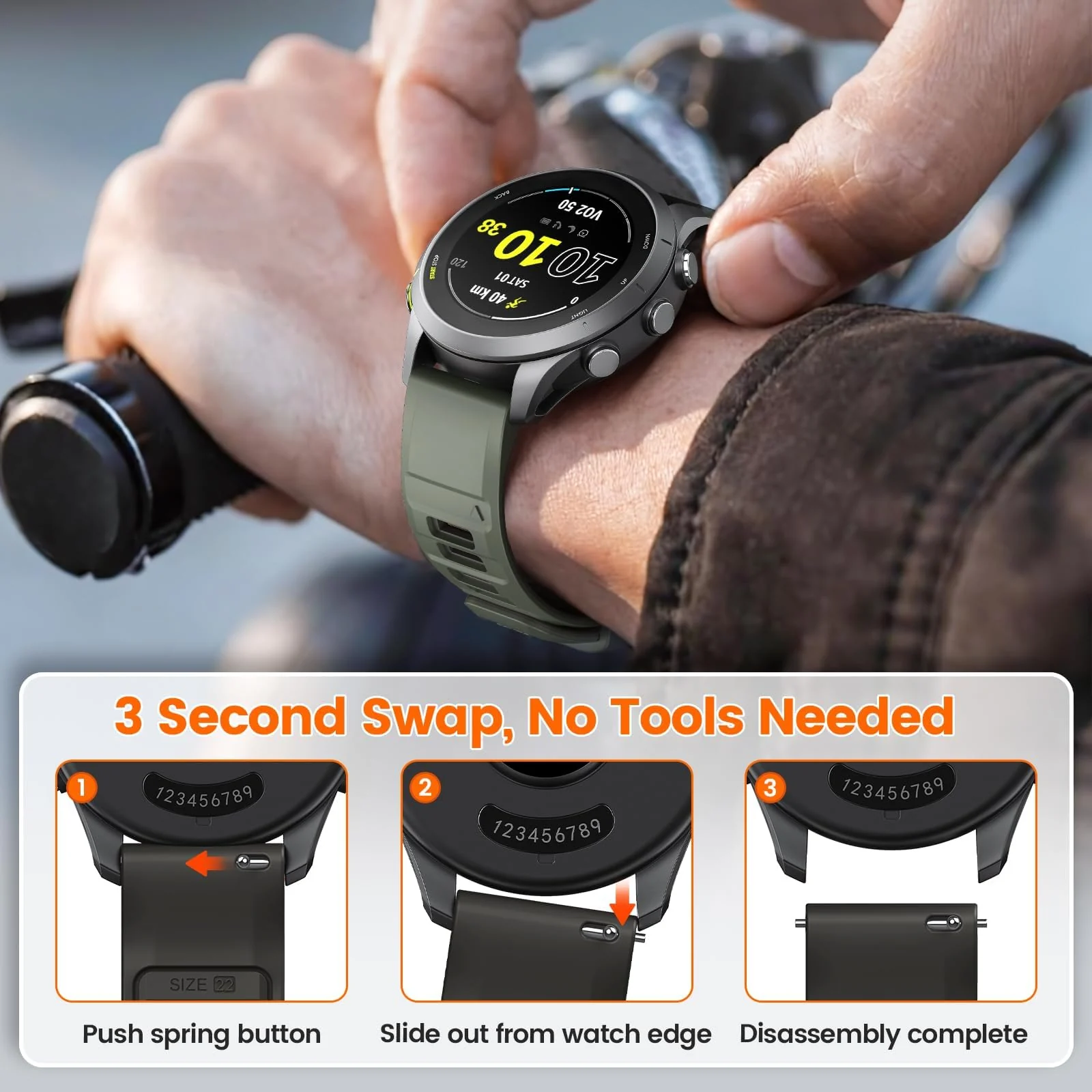 DL3 Mobilak Silicone Sport Band 22MM Strap For Xiaomi Redmi Watch 5 Active/5 Lite/Samsung Galaxy Watch 46mm/Watch 3 45mm/Gear S3/Huawei watch GT5 GT4 GT3 GT2 GT 46MM/GT2E/GT3 Pro/GT 5 Pro/Amazfit GTR4 - Green/dark Gray